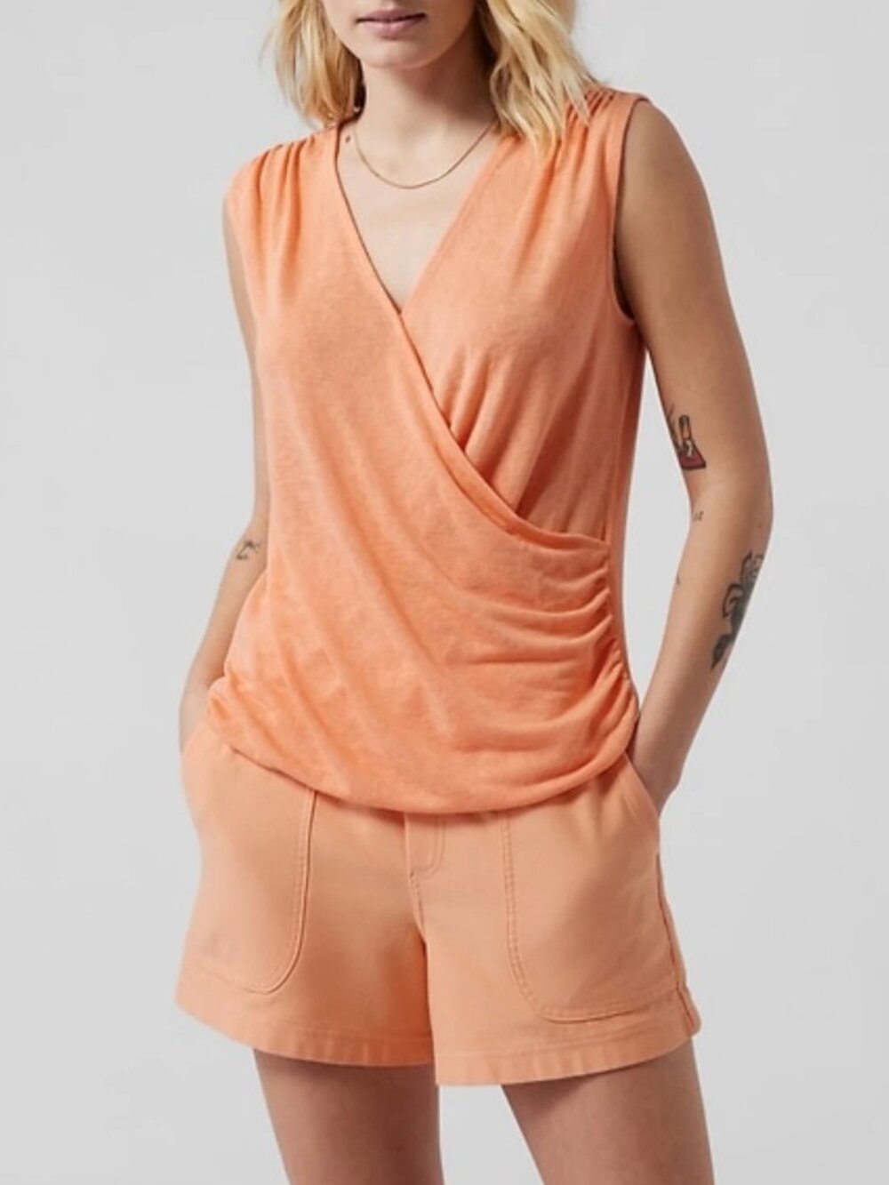 ATHLETA WOMEN'S CATUS PEACH SLEEVELESS BREEZY WRAP TOP TANK STRETCH SIZE 1X NEW